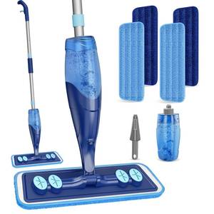 lot 19536 image: IOPRETTY Microfiber Hardwood Floor Mop - Wet Dry Spray Mop with 4 Washable Pads for Tile Wood Laminate Vinyl Marble Home Kitchen - 500 ML Refillable Bottle Dark Blue