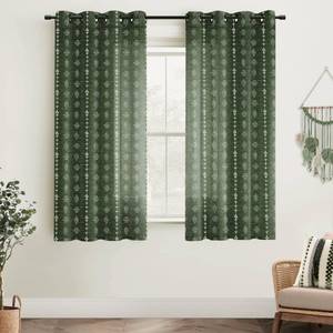 lot 19546 image: Lino Rosa 63 Inch Length Curtains for Living Room,Sheer Boho Olive Green Window Treatments Curtains for Bedroom 2 Panels Set