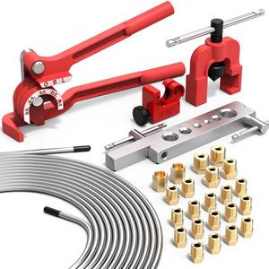 lot 19550 image: Luney 26 PCS 316 Brake Line Kit Include 25FT Zinc-Plated Brake Lines, 16 Fittings, 2 Unions, 4 Nuts, Brake Line Bender, Double & Single Flaring Tool & Cutter, Copper Coated Brake Line Repair Kit