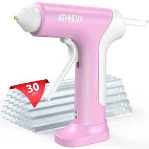 lot 19553 image: Cordless Hot Glue Gun, 10s Fast Preheat, 30PCS Mini Glue Sticks 7x100mm, 4V 20W Type-C Rechargeable, Anti-Drip, Auto-Off, for DIY Crafts, Repair, Decoration (Pink)