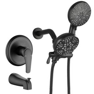 lot 19554 image: Tub and Shower Faucet Set Complete Dual Shower Head and Handheld 2 in 1 Combo Set Shower System with Tub Spout Tub and Shower Trim Kit Matte Black