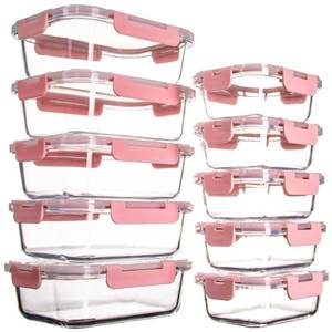 lot 19555 image: UMEIED 10 Pack Glass Food Storage Containers with Lids Leakproof, Airtight Glass Meal Prep Containers For Lunch, On The Go, Leftover, Dishwasher Safe