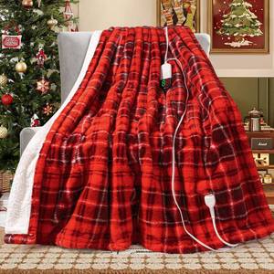 lot 19565 image: MAXEVE Heated Electric Blanket, 50x60 Faux Fur Fast Heating Throw Blankets with 8 Heating Levels & 8 Hours Auto Off with Over-Heat Protection & ETL Certified, Plaid Red