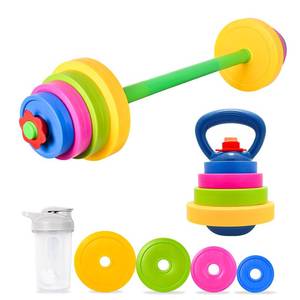 lot 19574 image: Kasebro 3-in-1 Kids Fitness Set with Adjustable Barbell, Kettlebell & Reusable Water Bottle �� Kids Gym Equipment for Pretend Play Exercise, Fun Fitness Toys for Boys & Girls Home Workout