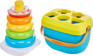 lot 19575 image: Fisher-Price Baby��s First Blocks & Rock-a-Stack Toy Set, Bucket of 10 Shapes & Ring Stacking Activity for Developmental Play Ages 6 Months (Amazon Exclusive)