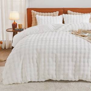 lot 19596 image: EMME Faux Fur Duvet Cover Twin Size, 2 Pieces Ultra Soft Fluffy Comforter Cover, Cozy Warm for Winter, Luxury Elegant Shaggy Bubble Design Bedding, 1 Duvet Cover & 1 Pillow Shams (Twin, White)