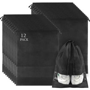 lot 20460 image: 12 Pack Large Shoe Bags for Packing with Clear Window, Dustproof Drawstring Travel Shoe Storage Bags for Men & Women, Black