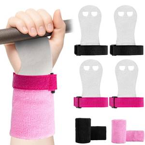 lot 20470 image: 2 Pairs Gymnastics Hand Grips, Gymnastics Equipment for Kids, Gymnastics Wristbands Sets, Gymnastic Bar Grip Gloves and Gymnastics Wrist Support Sports Accessories for Workout Exercise, Pink, Black