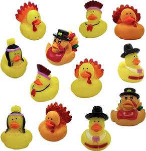 lot 20471 image: 4Es Novelty Thanksgiving Rubber Duckies (24 Pack) Thanksgiving Themed Rubber Ducks Bulk Turkey & Pilgrim Ducks, Thanksgiving Party Favors Supplies for Kids Adults, Table Centerpiece, Bath Toys