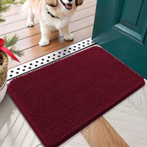 lot 20476 image: OLANLY Dog Door Mat for Muddy Paws 24x16, Absorbs Moisture and Dirt, Absorbent Non-Slip Washable Doormat, Quick Dry Chenille Mud Mat for Dogs, Entry Indoor Entryway Carpet for Inside Floor, Burgundy