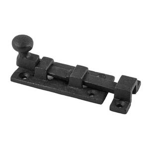 lot 20480 image: Renovators Supply Manufacturing Slide Bolt Latch 3.5 in. Black Wrought Iron Ball Tip Style Slide Bolt with Mounting Hardware