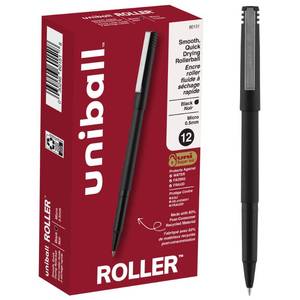 lot 20482 image: uniball Roller Rollerball Pens, Micro Point (0.5mm), Black, 12 Pack
