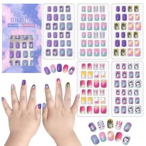 lot 20493 image: SIUSIO 120 Pcs 5 Pack Children Acrylic Fake Nails Press on Pre-glue Full Cover Glitter Gradient Color Rainbow Short False Nail Art Kits Set for Kids Little Girls - Unicorn Series