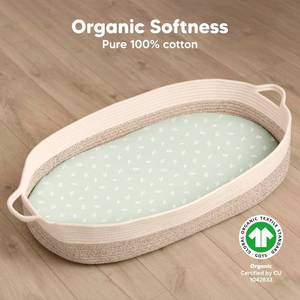 lot 4288 image: 2-Pack Organic Bassinet Sheets for Girls, Boys - 100% Cotton Bassinet Mattress Sheets Compatible with Halo Bassinest Swivel Sleeper, Graco, Baby Delight, Chicco, Unisex Fitted Bassinet Sheets (Herb)
