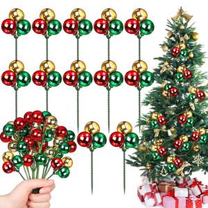 lot 4294 image: Syhood 12 Set 7.9 Inch Christmas Ball Picks and Sprays Shatterproof Xmas Red Green Gold Ball Ornaments on Wired Picks for Christmas Tree Vase Wreath Stairs Garland Decoration Supplies