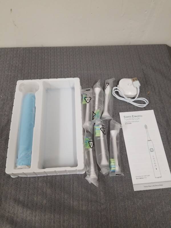 lot 3813 image: 7AM2M Sonic Electric Toothbrush with 6 Brush Heads for Adults&Kids, One Charge for 120 Days, Wireless Fast Charge, 5 Modes, 40000VPM Powered Toothbrush