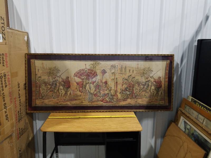 lot 592 image: Middle Eastern Scene Framed Tapestry Wall Art