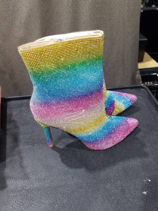 lot 649 image: Cape Robbin Color Trap Pointed Toe Multicolor Stiletto Rhinestone Ankle Boots (9)