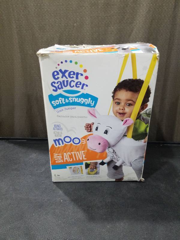 lot 837 image: Exersaucer Soft & Snuggly Door Jumper Moo Cow Design