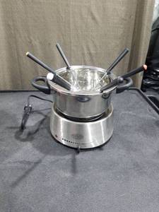 lot 3431 image: Nostalgia Stainless Steel Electric Fondue Pot Set