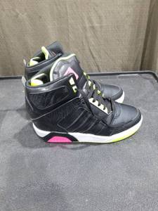 lot 3464 image: Adidas Neo High Top Sneakers BlackYellowPink Size 8.5