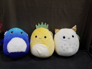 lot 3483 image: Squishmallows Plush Collection - Owl, Pineapple, and Axolotl Set