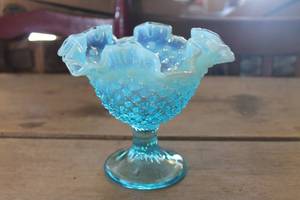 Vtg. Fenton Hobnail Ruffled Compote Bowl