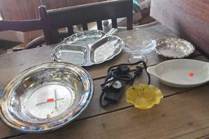 lot 3351 image: Vtg. Metal Relish Dish and More