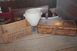 lot 3397 image: Vintage Wood Boxes & Crock