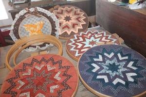 Vtg. Folded Star Quilt Wall Hangings & More