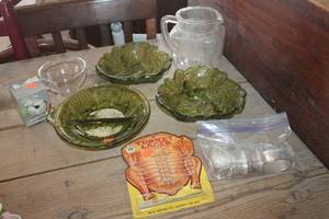 lot 3441 image: Vintage Green Glass Serving Bowls & More