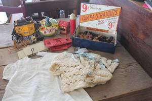 lot 3449 image: Vintage Toy Top, Doll Clothes & More