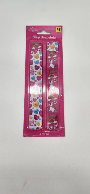 lot 67010 image: Valentines Day Unicorn and Hearts Slap Bracelets Pk2- Retail $1
