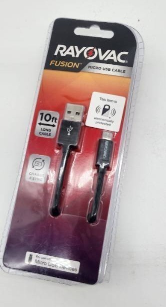 lot 67093 image: Rayovac Fusion 10ft Micro USB Cable - Retail $8
