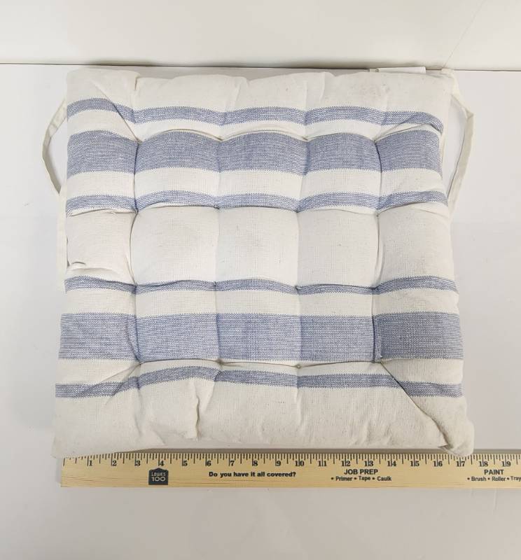 lot 67381 image: Blue Striped Cotton Chair Cushion - Retail $12