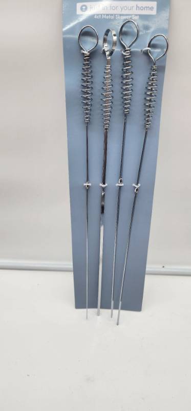 lot 67474 image: 4-Piece Metal BBQ Skewer Set 2 Pack Of 4 - Retail $12
