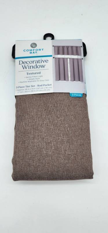 lot 67591 image: Comfort Bay 3-Piece Textured Window Curtain Set Brown Color - Retail $12