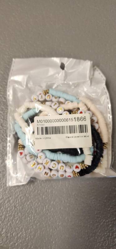 lot 67635 image: Heishi Bead Bracelet Set with Letter Beads - Retail $12