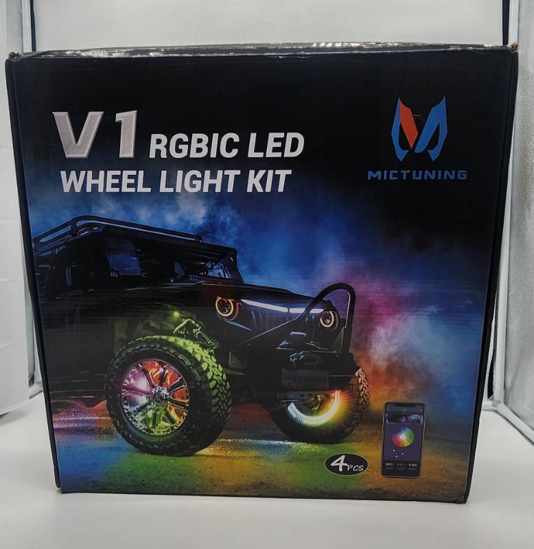lot 67807 image: Mictuning 15.517 V1 RGBIC Chasing Color Wheel&nbsp Ring Light Kit with APP Control, Double-Row Neon Wheel Rim Lights Retail $220