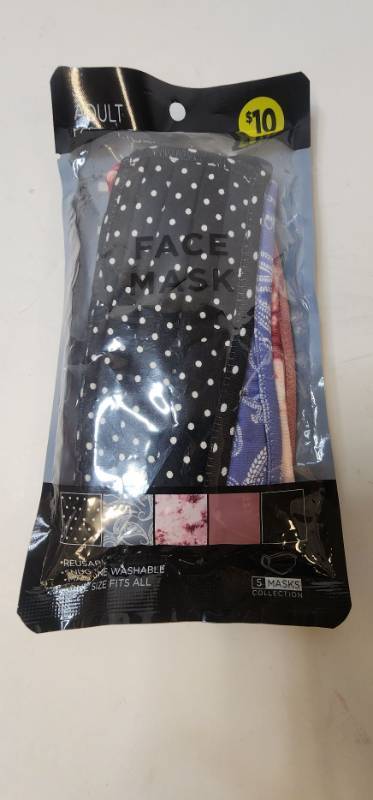 lot 68076 image: 5-Pack Reusable Adult Face Masks Collection