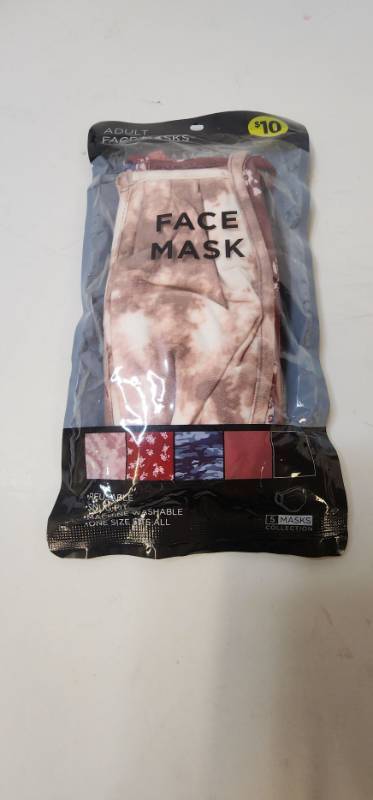 lot 68079 image: Adult Reusable Face Mask 5-Pack