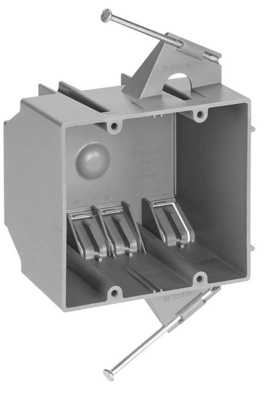 lot 68083 image: 2 Gang 32.5 cu. in. PVC New Construction Electrical Switch and Outlet Junction Box, ETL Listed, Gray 6pk
