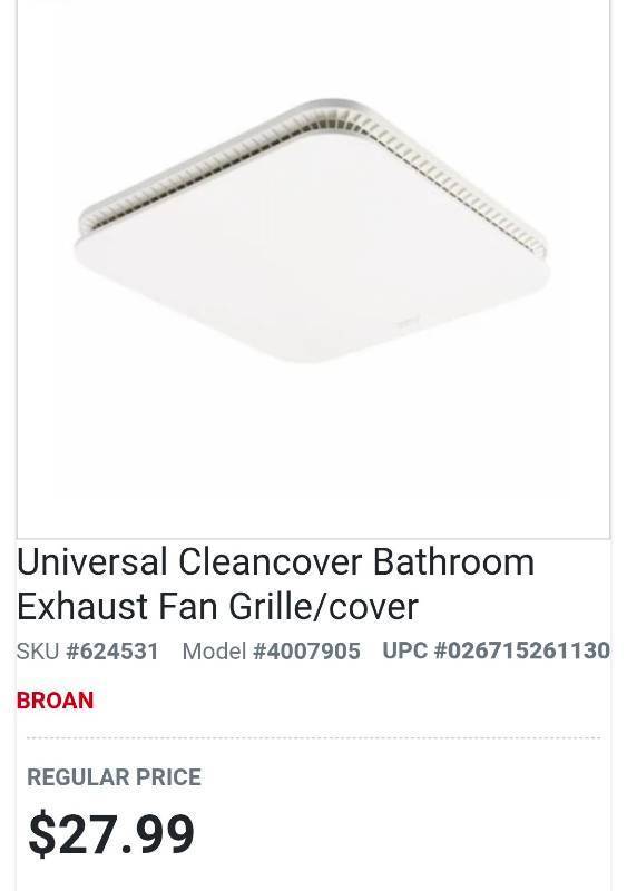 lot 68090 image: Broan-NuTone CleanCover FG701 Bathroom Fan Grille
