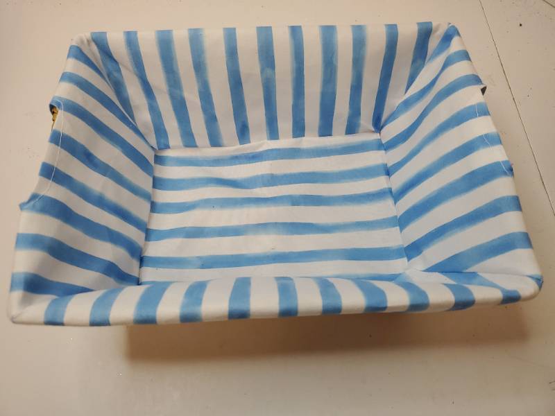 lot 68168 image: Blue and White Striped Woven Storage Basket