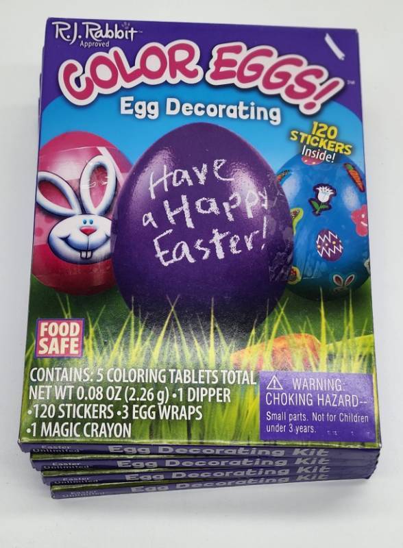 lot 67893 image: R.J. Rabbit Color Eggs Decorating Kit - 4 Pack - Retail $12