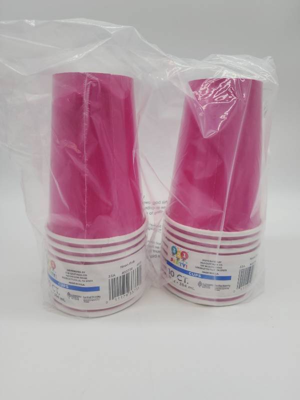 lot 68848 image: Pink Paper Party Cups - 12 oz Disposable Cups, 2 Pack 20 Cups Total  - Retail $5