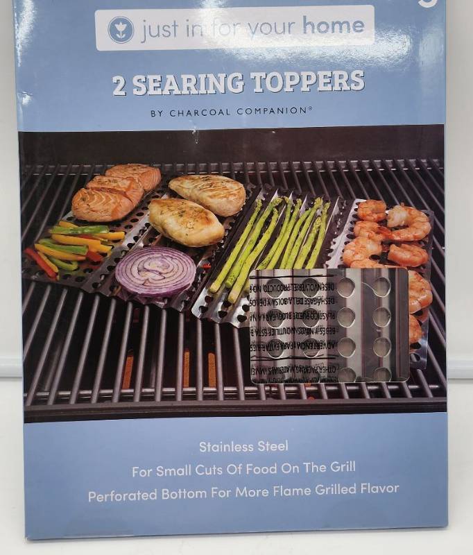 lot 68943 image: Charcoal Companion Stainless Steel Grill Searing Toppers - Set of 2 - Retail $5