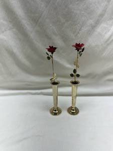 lot 31 image: Brass vases with Red Rose Detail
