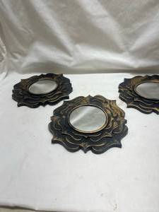 lot 86 image: Decorative Wall Mirror Set - Black and Gold Ornate Frames