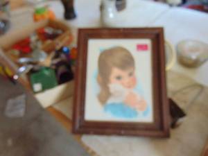 lot 2416 image: Framed Picture - Girl With Cat